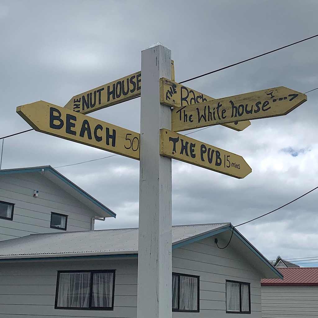 The street sign ensure we know where all the important locations are in this laid back New Zealand beach town..