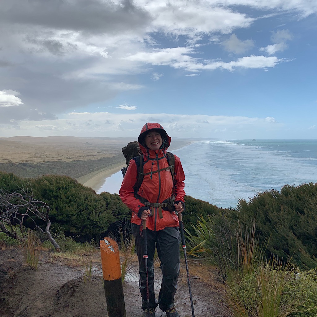 Rain passes through at Scott Point above Ninety Mile Beach, a relentless expanse of sand walked for three solid days.