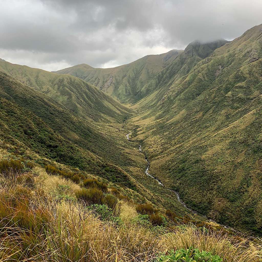 Looking down from the ridge walk in the Tararuas. The range is particularly dangerous because most of the hiking is exposed and weather changes fast. 