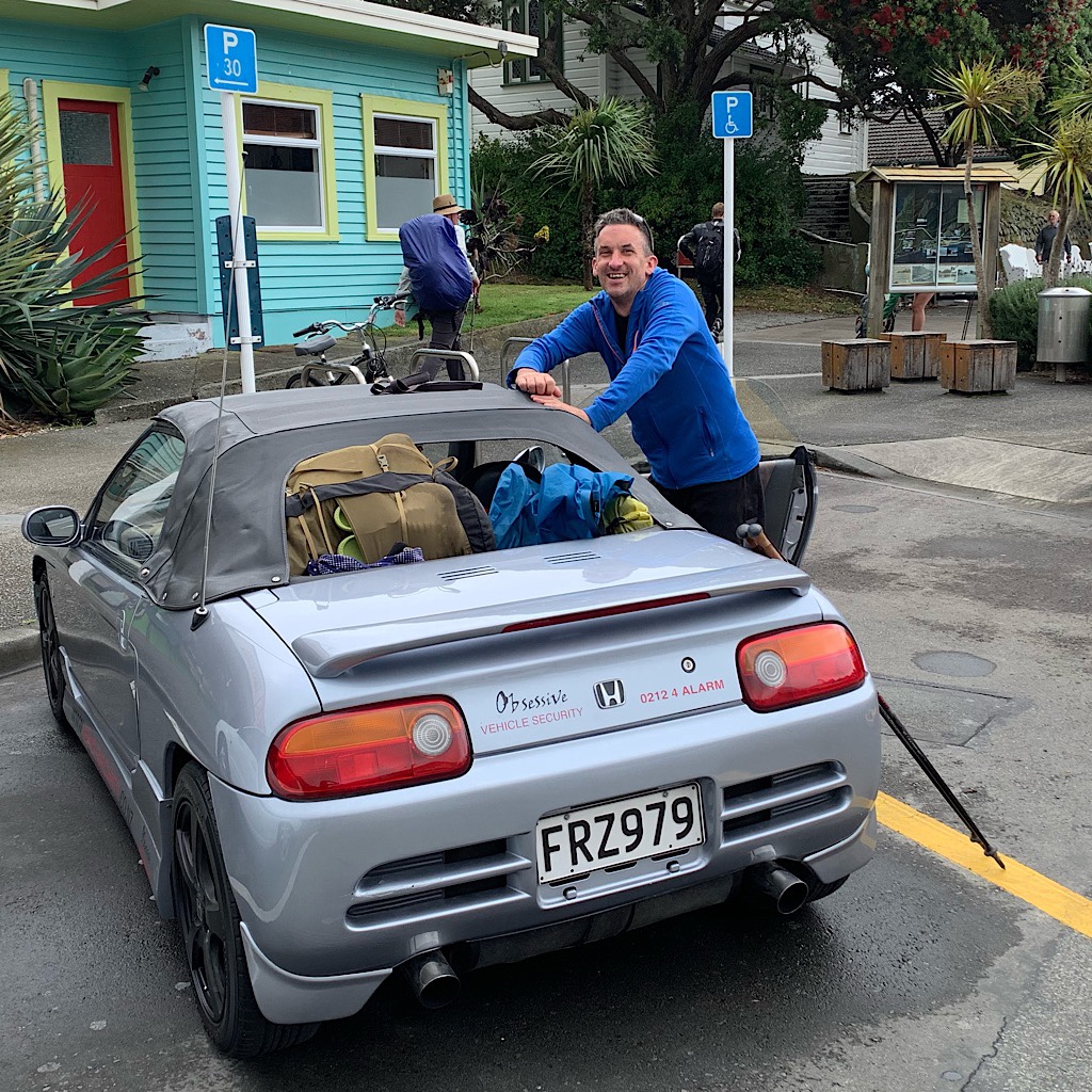 Julian picked me up in his tiny and noisy Honda Beat. We stuffed our gear around the 3-cylinder engine and in the back window. 