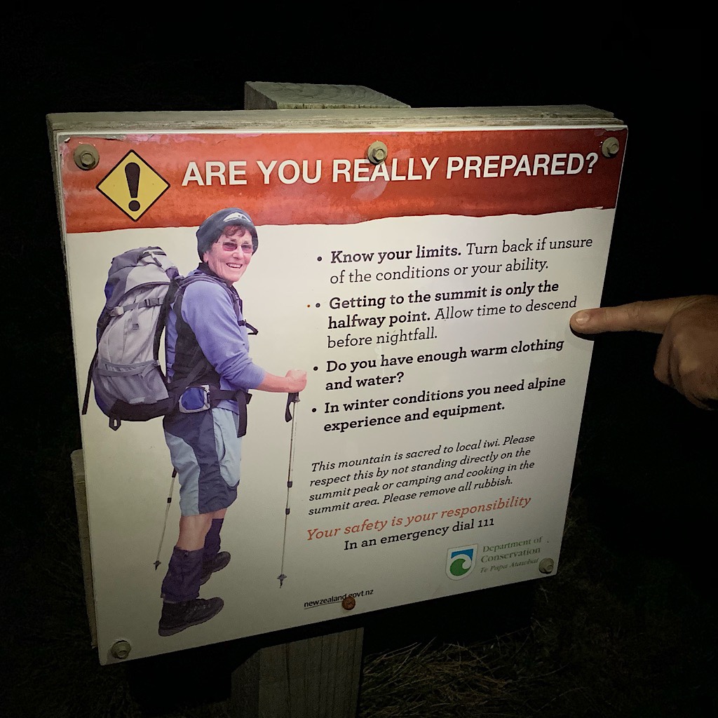 Signs everywhere warn of the dangers of climbing Taranaki, which is completely exposed to New Zealand's infamous fast-changing and extreme weather. 