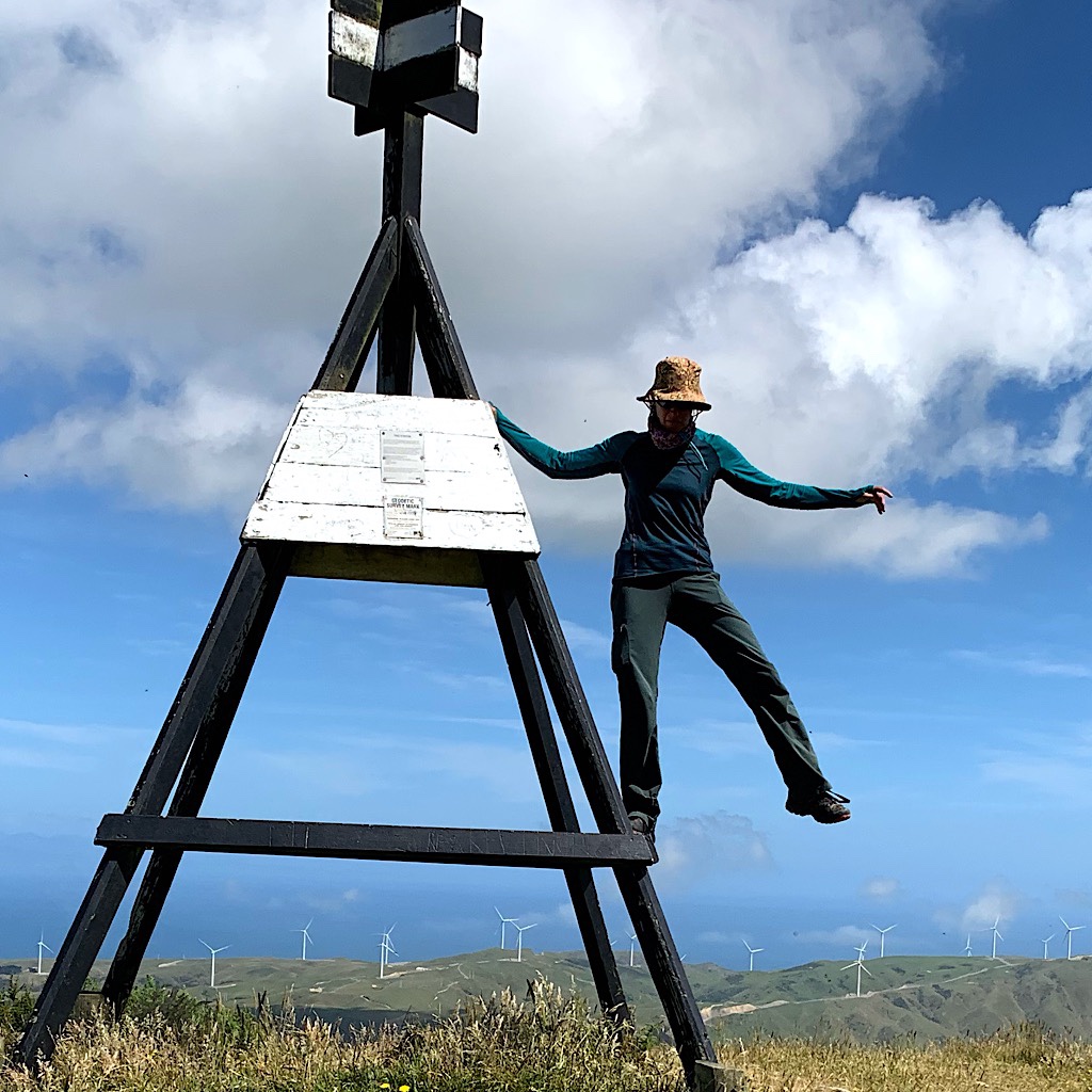 The trig at Mt. Kaukau above Wellington. The younger hiker behind me asked me, "How do you get ahead of us?" 