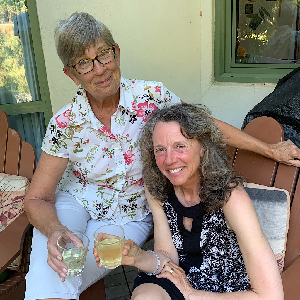 Toasting "la heim" with Maggie on the porch of her lovely home in Nelson. 