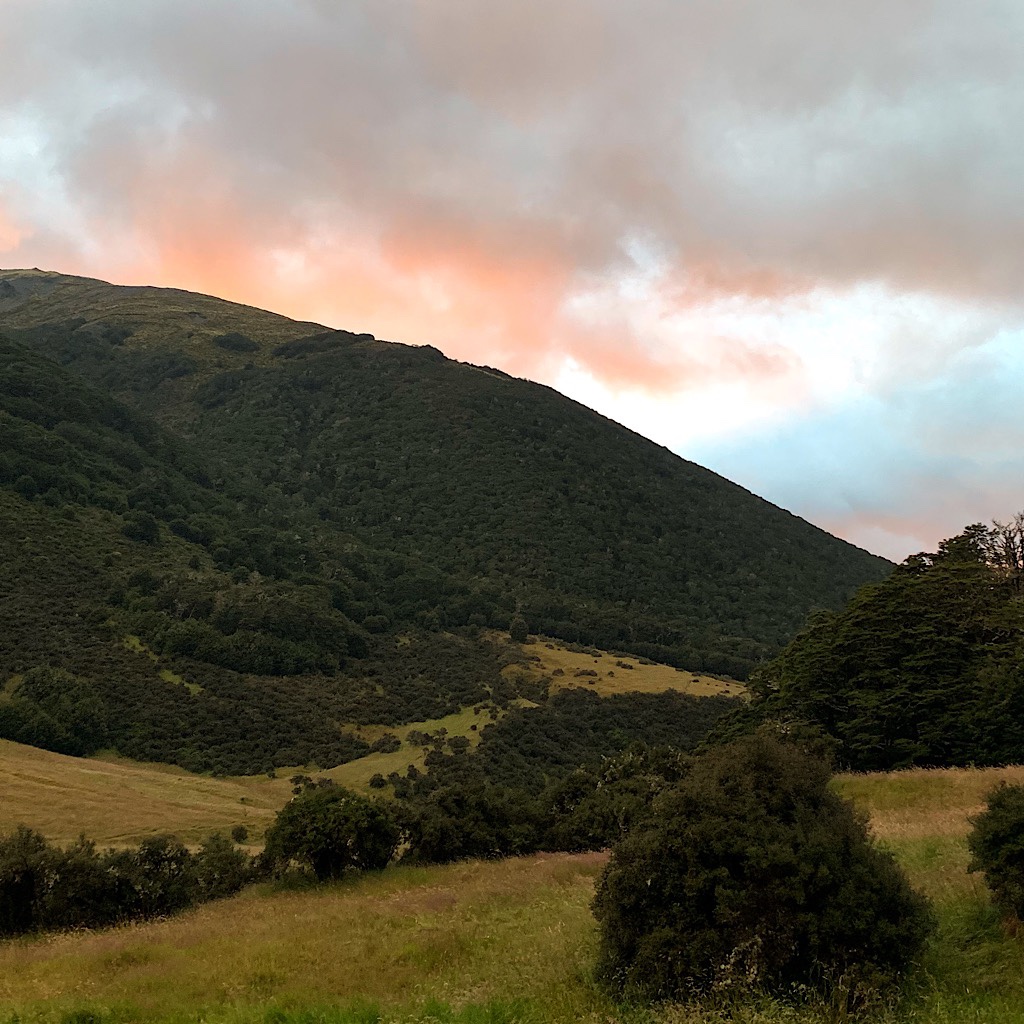 The hills are more gentle at Boyle Flat Hut. I was so happy to see clearing skies. 