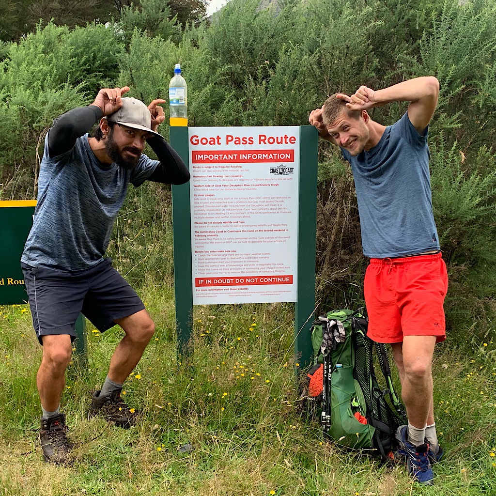 Alex and Tom make horns before we head up to Goat Pass. The list of potential hazards and dangers was lengthy. 