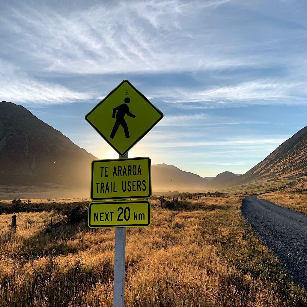 The only sign in 3,000 kilometers that warns drivers of walkers on the road, and this road barely sees traffic. 