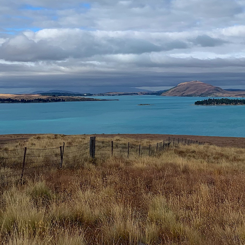 Lake Tekapo is a distinctive deep turquoise from glacial silt in the mountains streams feeding it.  