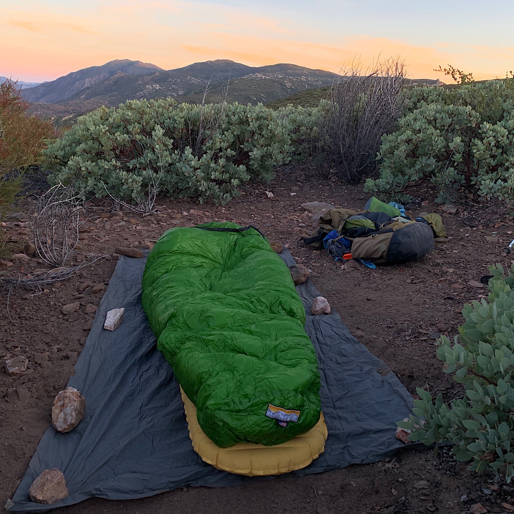 My final night alone on the PCT camping high above the desert in a sheltered spot.
