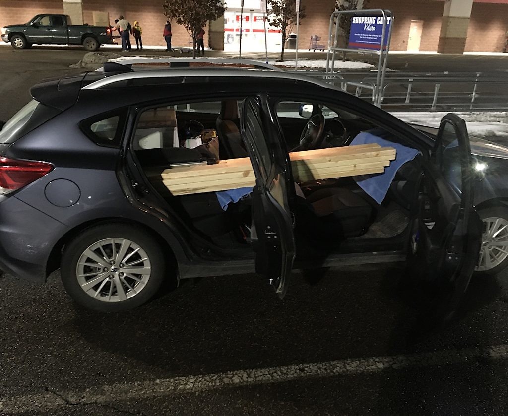 Our Subaru didn't cut it when carrying home 45 2x4's and 15 giant MDF boards. 