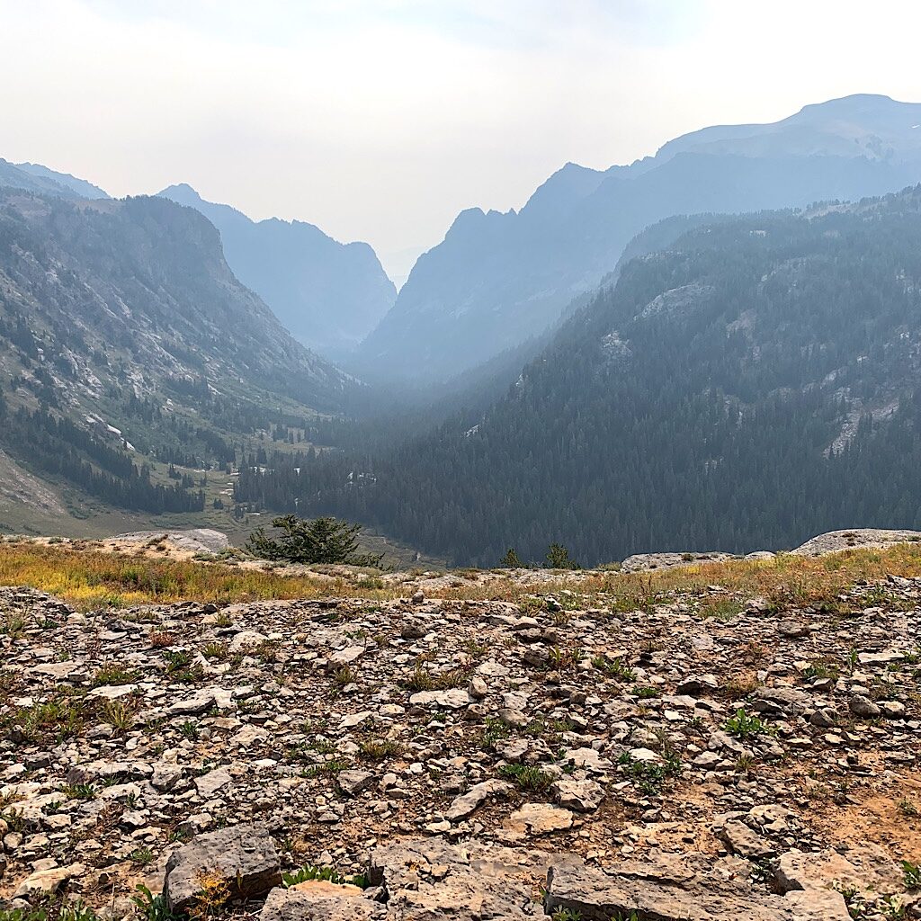Eating a second breakfast at Death Canyon Shelf, out of focus due to wildfire smoke from California. 