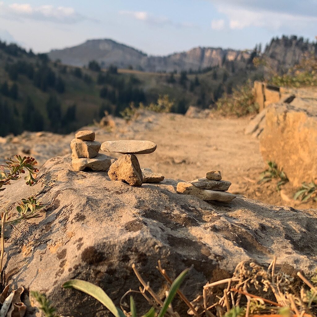 A mini Stonehenge at the breakfast spot overlooking Granite Canyon. 