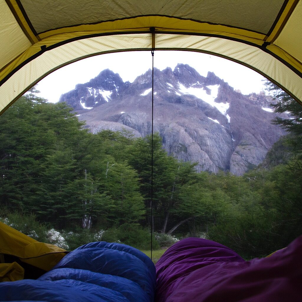 A view from the "picture window" in our single-wall, non-freestanding, tube-shaped tent fondly called "Chuck Wagon."
