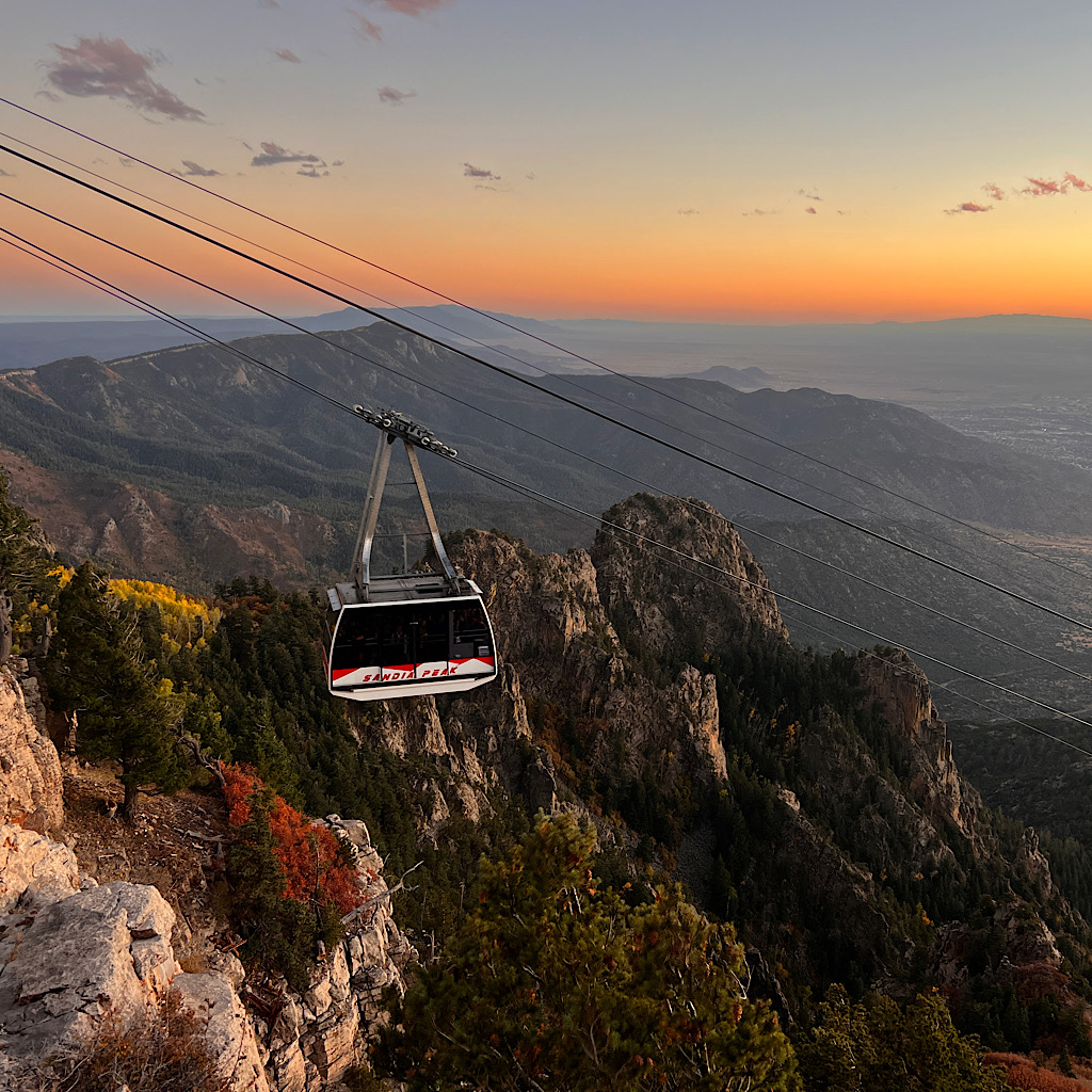 It's nearly three miles to the top of Sandia Peak on the tram. In gusty winds, it's quite a vertiginous ride. 