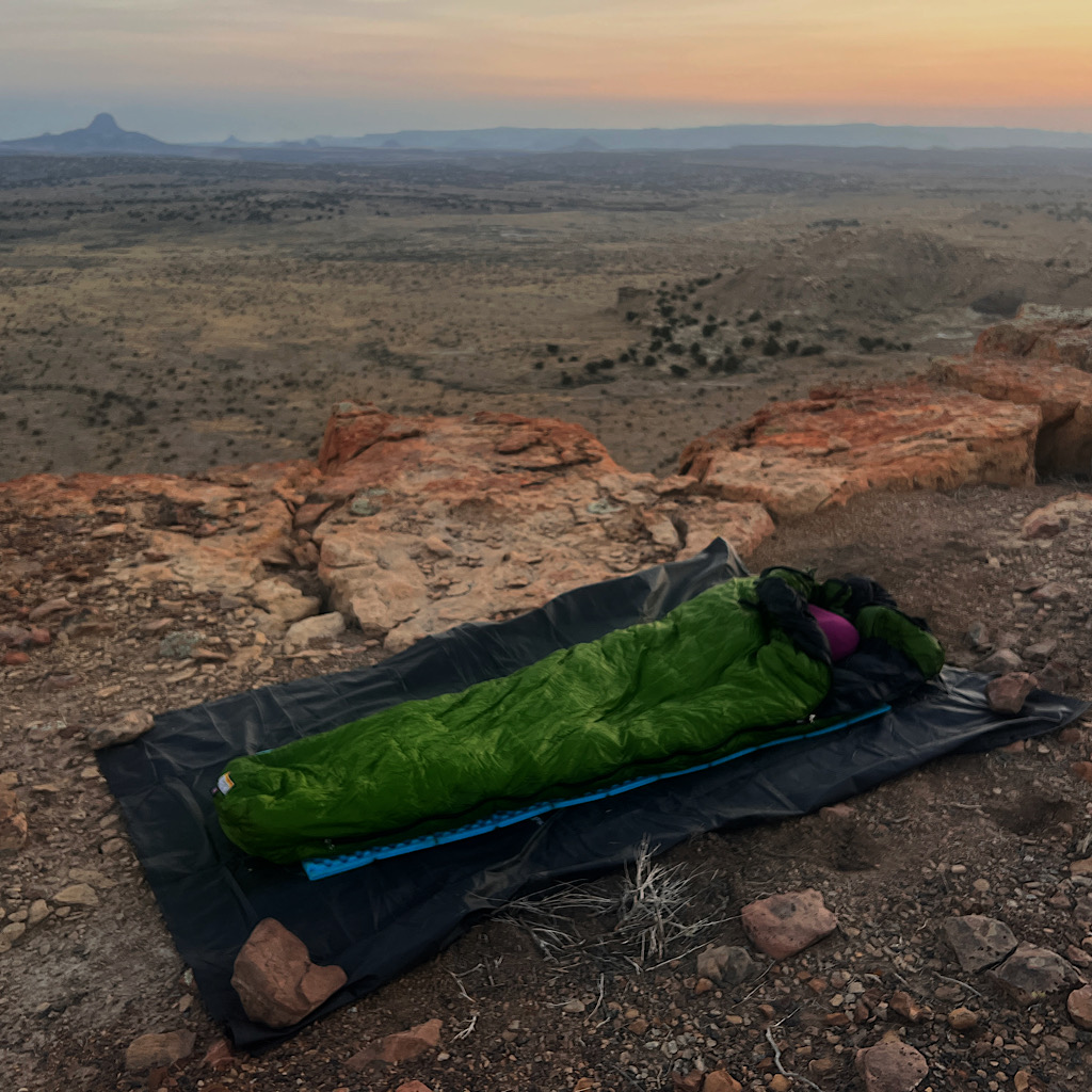 It was so windy and rocky, I had no choice but to "cowgirl camp." With the milky way as my ceiling and a light breeze to balance the warmth of my bag, it was heavenly. 