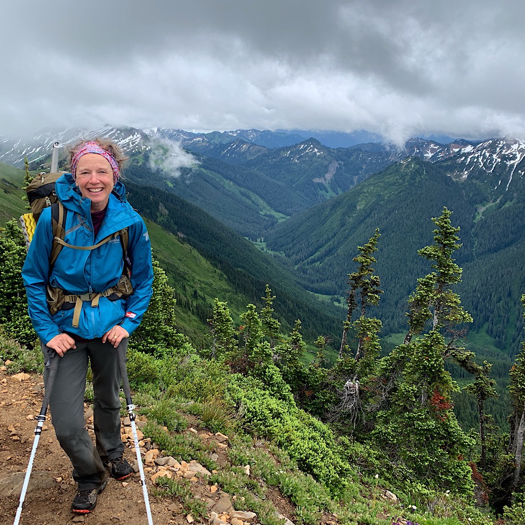 A huge smile in Glacier Peak Wilderness on the PCT after traversing a wildly dangerous snowfield without mishap.