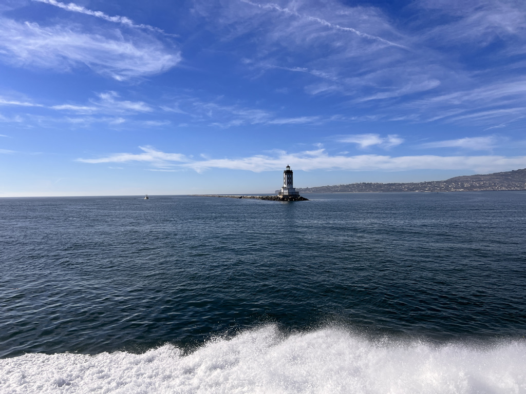 Entering the Port of Los Angeles. The next day, the hills behind the lighthouse will be on fire. 