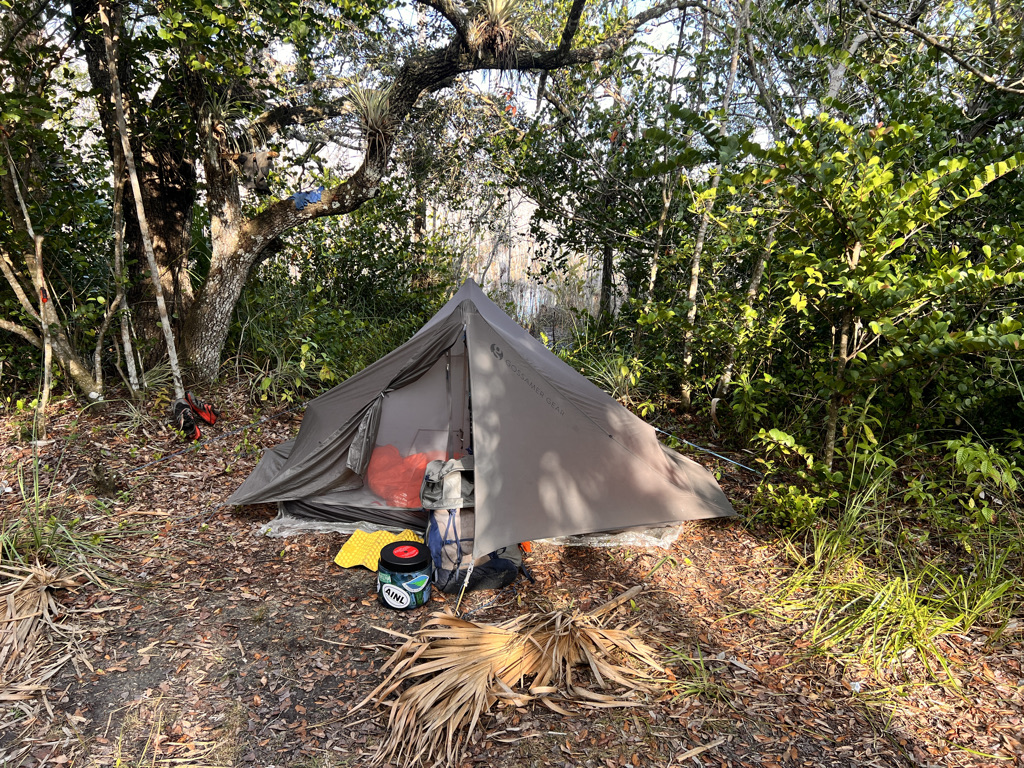 The alicoop set on dry ground at Ivy Camp only centimeters from the cypress dome filled with deliciously clear water. 