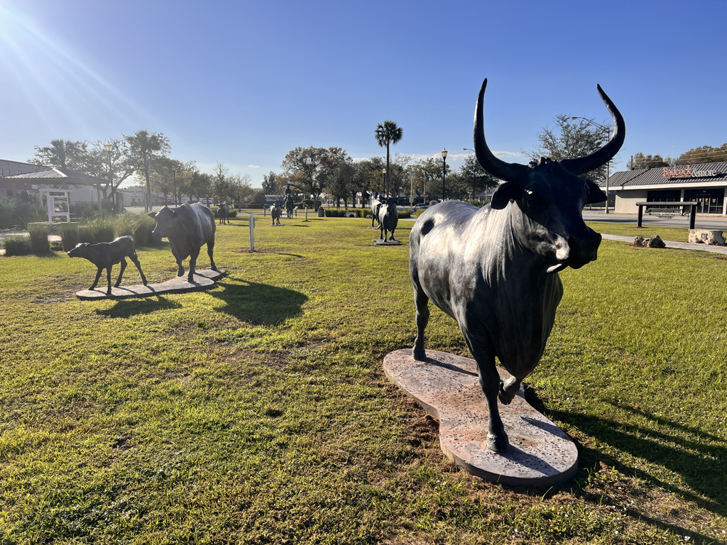 J. Michael Wilson's Cattle Drive sculptures capture the essence of Okeechobee which is foremost a cowboy (and girl) town. 