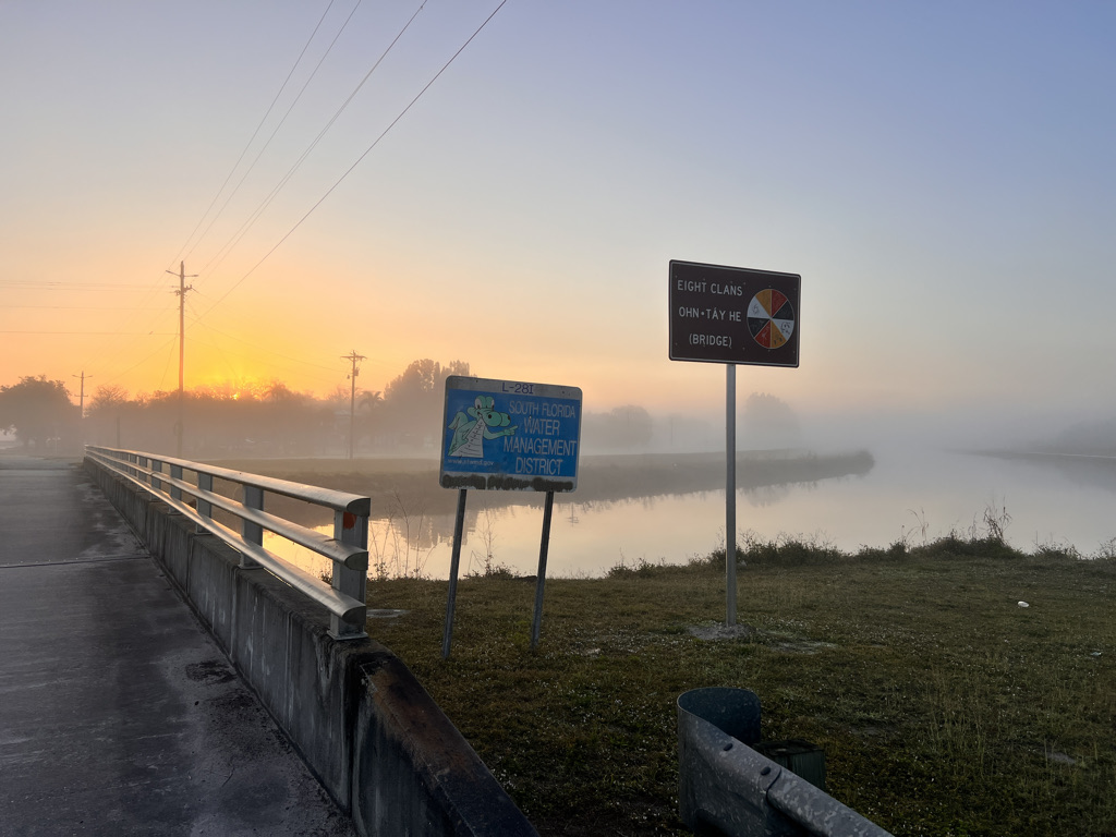 The morning begins damp and cool leaving the reservation and entering the South Florida Water Management District. 