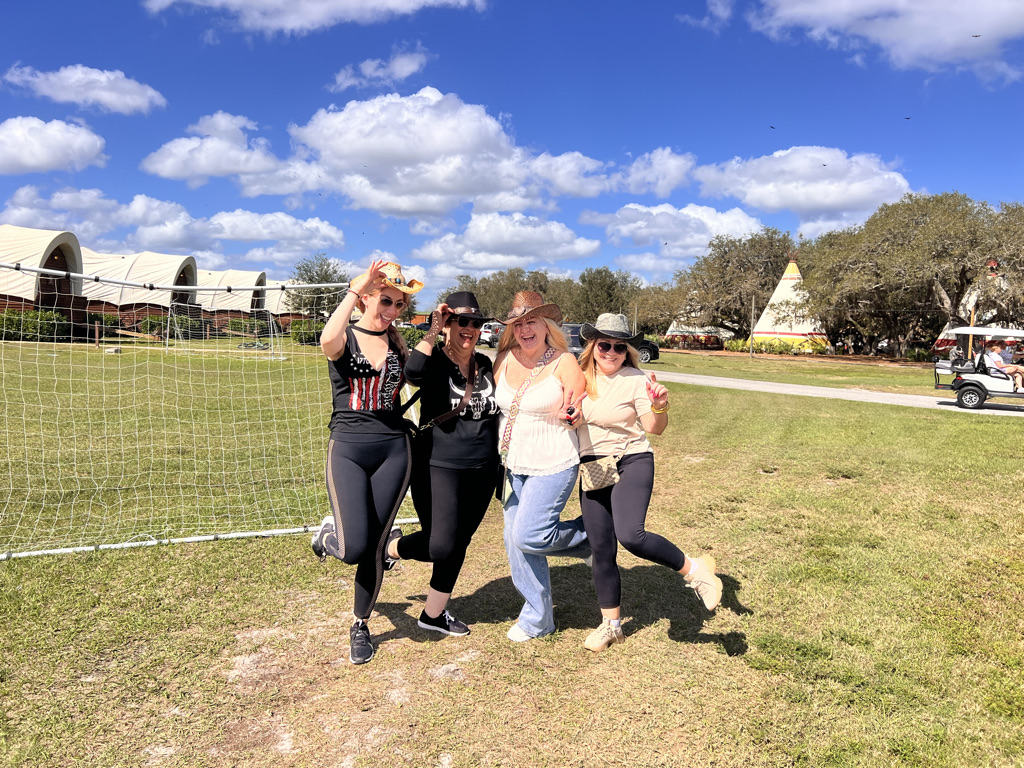 The drinking starts at breakfast. These gals were on a ladies weekend staying in one of the glamping teepees – or was it the covered wagons?