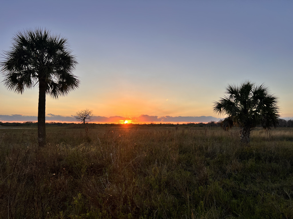 Sunset with the Kissimmee River in the distance. This entire area is under water during the rainy season and accessed by airboats. 