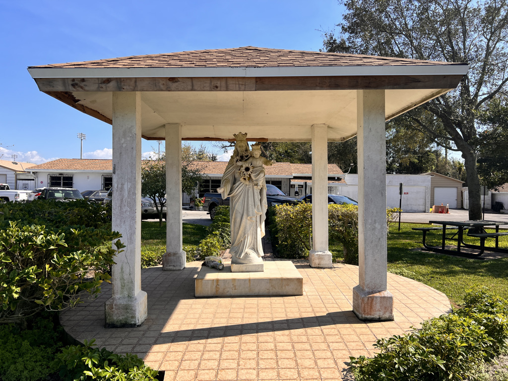 At the Catholic Church along Main Street. There was more shade and interest on the sidewalk on the way to Canal Point. 