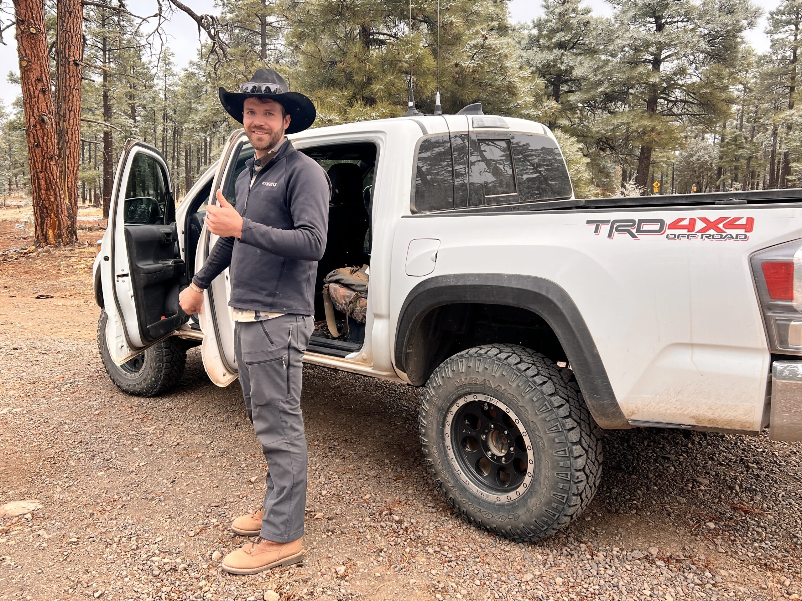 Grabbing a short hitch up and over the mountain. There was no room inside the truck, so it was a very cold ride out in the open. Still, I was grateful to miss an immensely boring three miles.