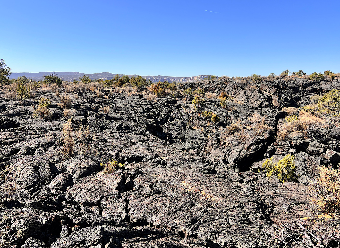 On the lava rocks looking back at the mesa where I slept. The rock was really interesting, but I was ever grateful for cairns leading the way.